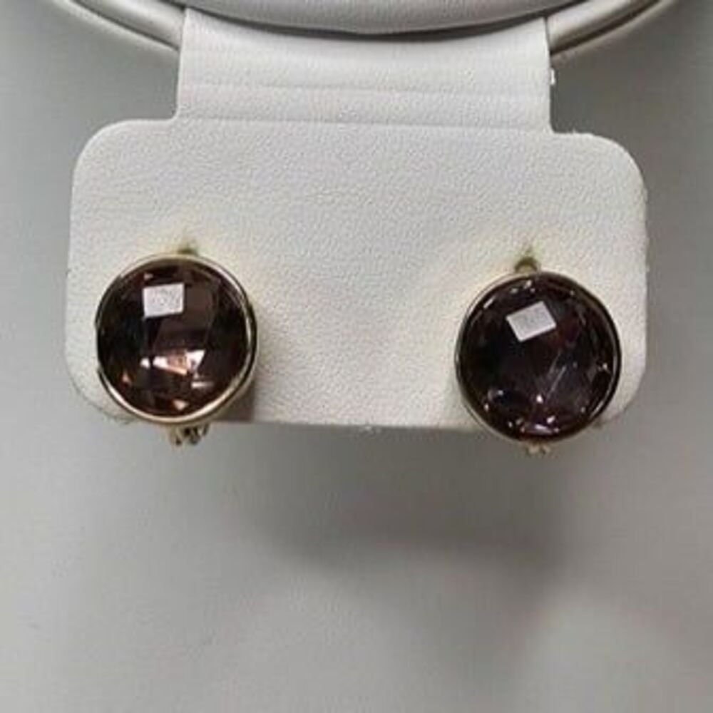 JJG Smoky Grey Faceted Cut Clip-on Gold Tone Earrings 1/2"L